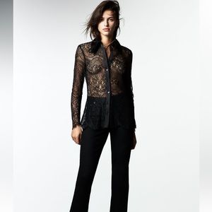ZARA - black lace button up blouse - M